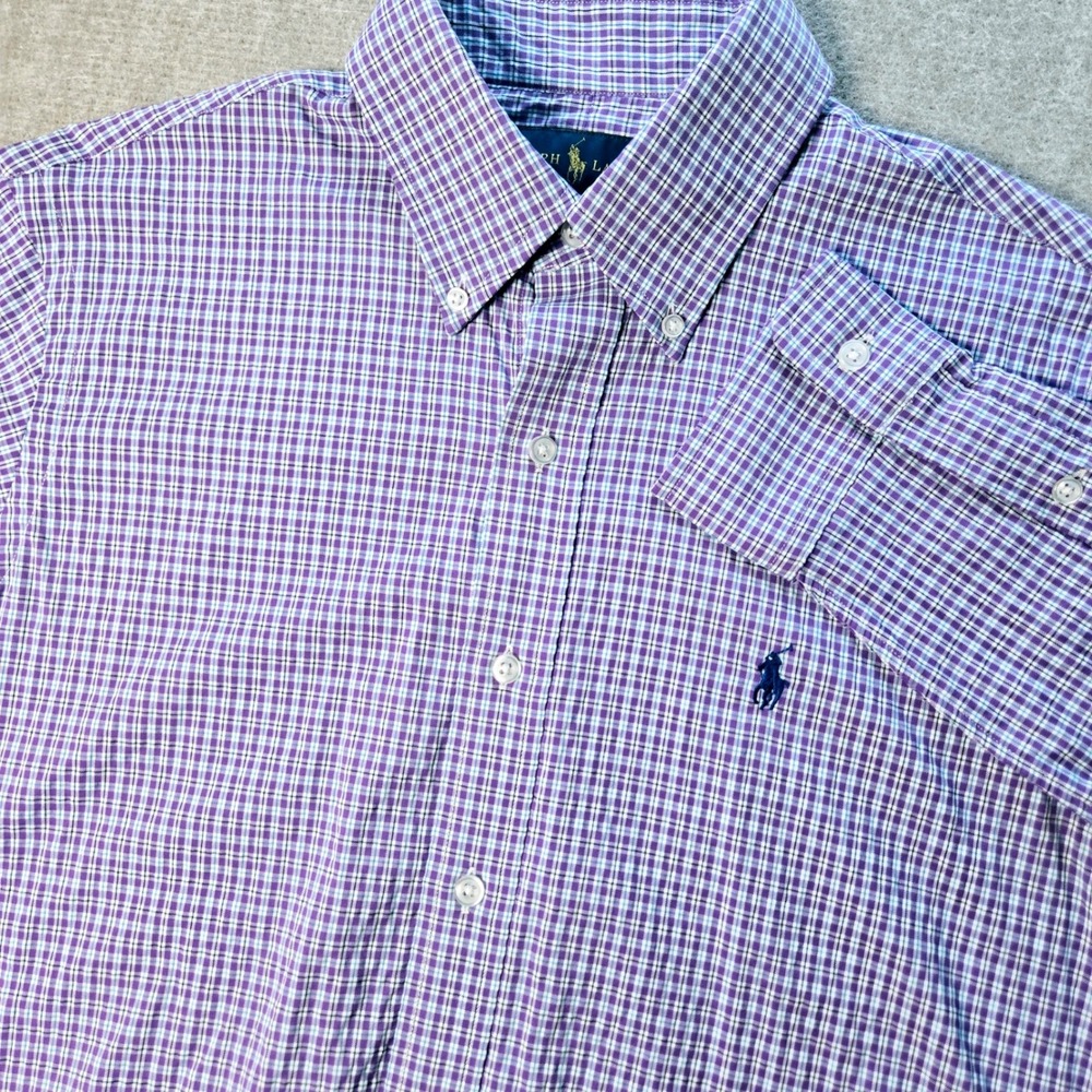 Ralph‎ Lauren Performance Mens Small Purple Plaid Button Down Stretch Shirt S
